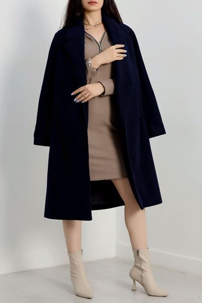 110 Cm Astarlı Kaşe Kaban Lacivert - 90038.1839.