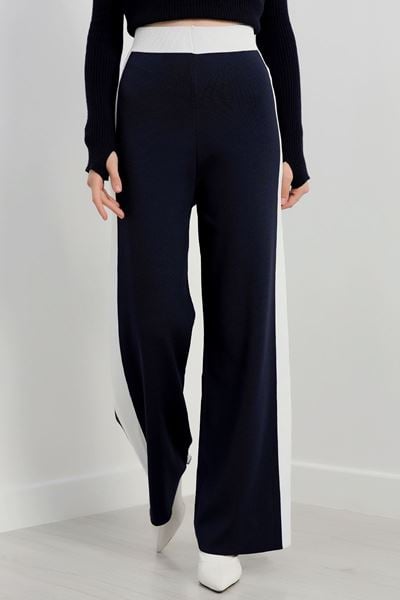 Şeritli Triko Pantolon Lacivert - 2393.1765.