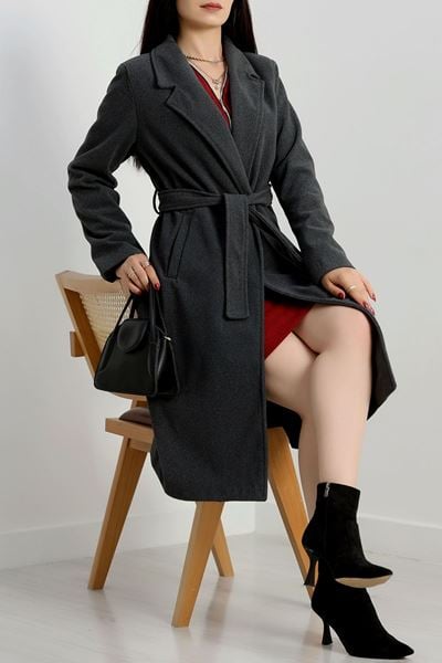 110 Cm Astarlı Kaşe Kaban Füme - 90038.1839.