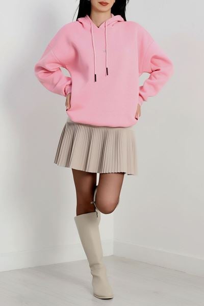 3 İplik Kapşonlu Baskılı Sweat Pembe - 42232.1878.