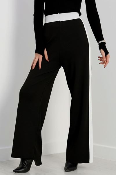 Şeritli Triko Pantolon Siyah - 2393.1765.