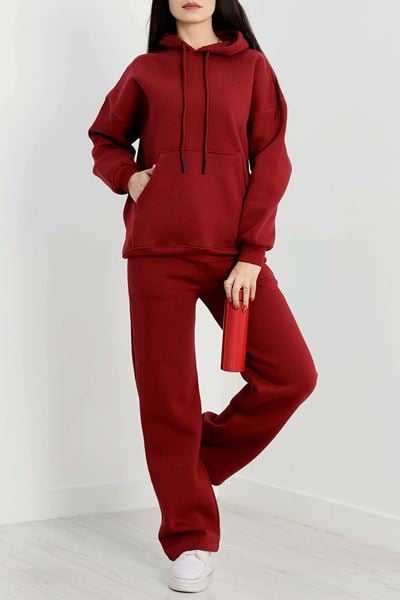 Üç İplik Kanguru Cep Eşofman Takımı Bordo - 70777.1878.