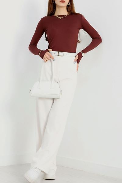 Bisiklet Yaka Parmak Geçmeli Viskon Body Acıkahve - 40075.599.