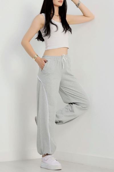 Paça Stoperli 2 İplik Eşofman Altı Gri - 50058.1857.