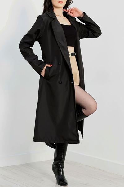 Astarsız Kuşaklı Trençkot Siyah - 31133.147.