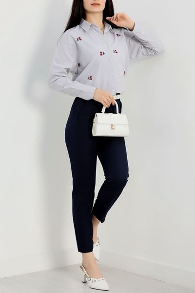 Kiraz Desenli Gömlek Gri - 90127.1949.