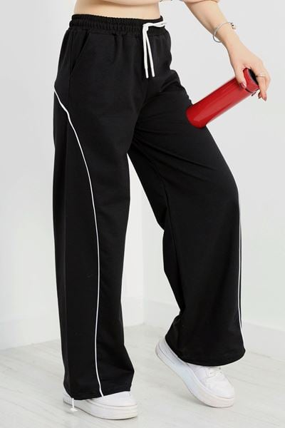 Paça Stoperli 2 İplik Eşofman Altı Siyah - 50058.1857.