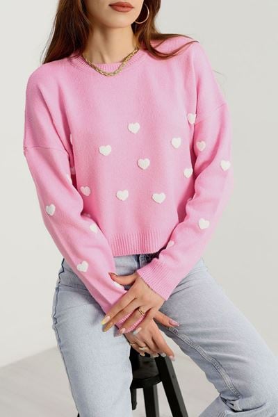 Kalp Detaylı Triko Pembe - 2337.1765.