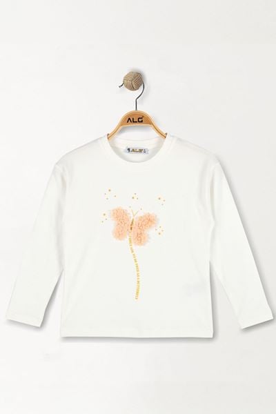 Kelebek Nakışlı 2-5 Yaş Sweatshirt Beyaz - 5264020.1576.