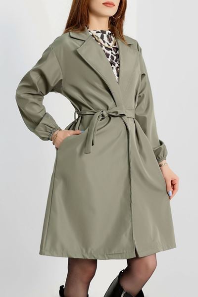 Kol Lastikli Astarsız Kuşaklı Trençkot Haki - 31135.147.