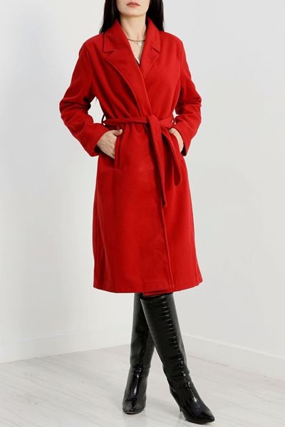 110 Cm Astarlı Kaşe Kaban Kırmızı - 90038.1839.
