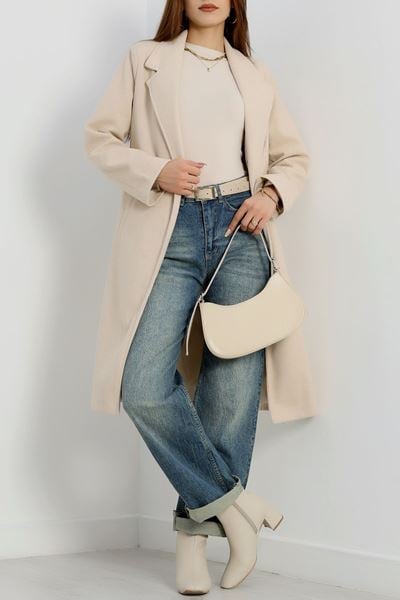 110 Cm Astarlı Kaşe Kaban Bej - 90038.1839.