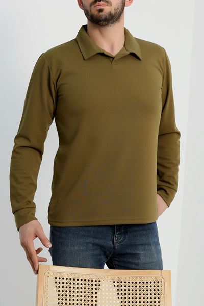 Zra Krep Polo Yaka Erkek Sweat Haki - 42186.1937.