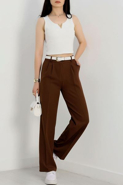Tek Düğme Palazzo Pantolon Acıkahve - 90022.1397.