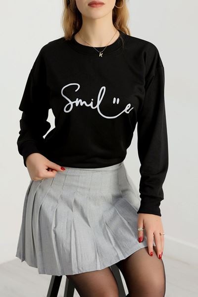 2 İplik Baskılı Sweatshirt Siyahekru - 31300.1878.
