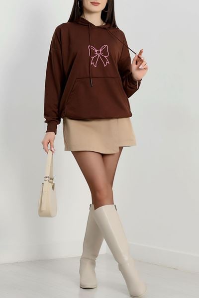 Kapşonlu 2 İplik Baskılı Sweat Acıkahve - 31304.1878.