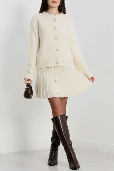 Düğmeli Triko İkili Takım Taş - 42532.1766.