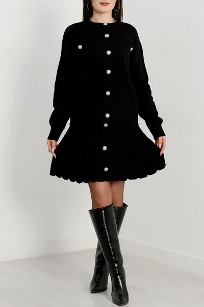 Düğmeli Triko İkili Takım Siyah - 42532.1766.