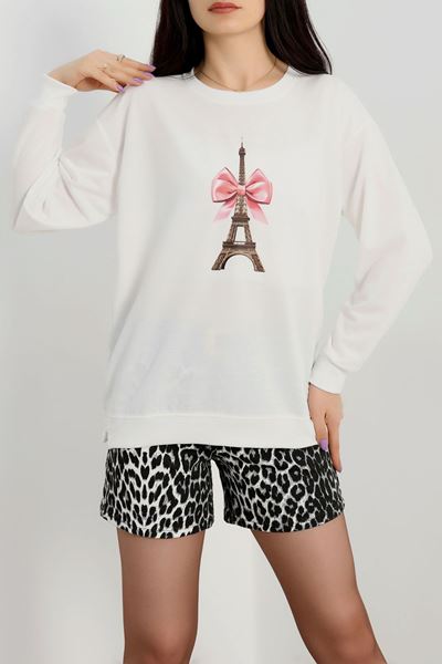 2 İplik Baskılı Sweatshirt Ekru - 31301.1878.