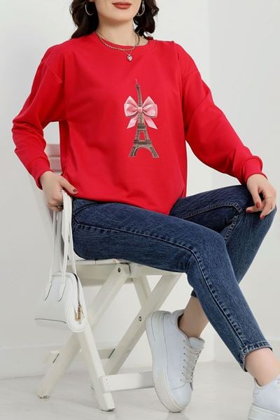 2 İplik Baskılı Sweatshirt Fuşya - 31301.1878.