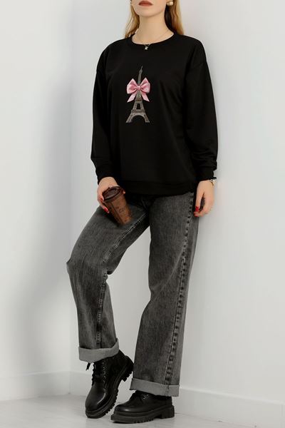 2 İplik Baskılı Sweatshirt Siyah - 31301.1878.