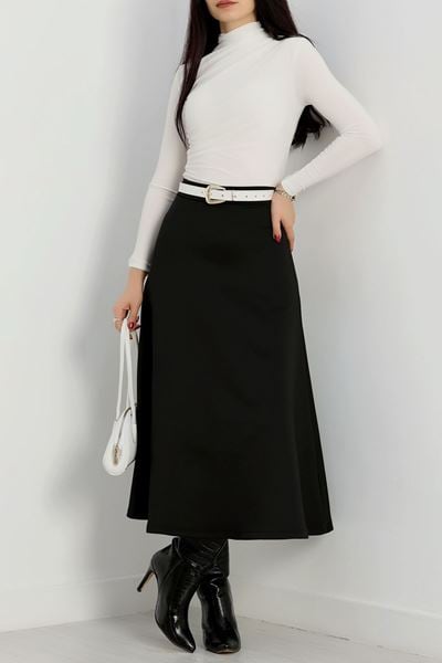 Scuba Kumaş Uzun Etek Siyah - 20589.1887.