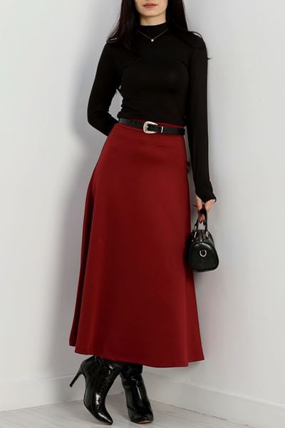 Scuba Kumaş Uzun Etek Bordo - 20589.1887.