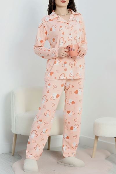 Soft Milan Düğmeli Pijama Takımı Pudrabeyaz - 7511.1287.