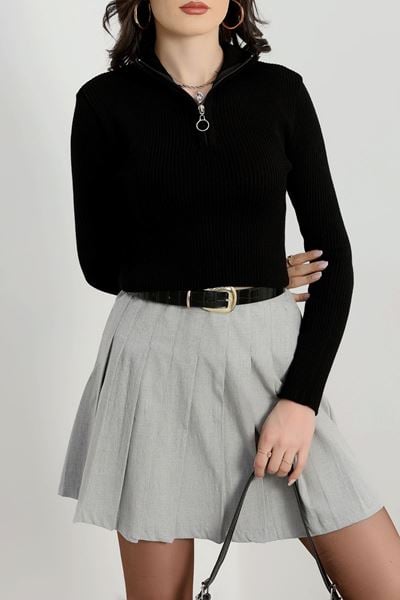 Fermuar Yaka Triko Siyah - 4010.2043.