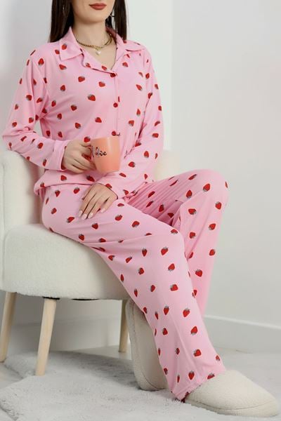 Soft Milan Düğmeli Pijama Takımı Pembeçilek - 7511.1287.