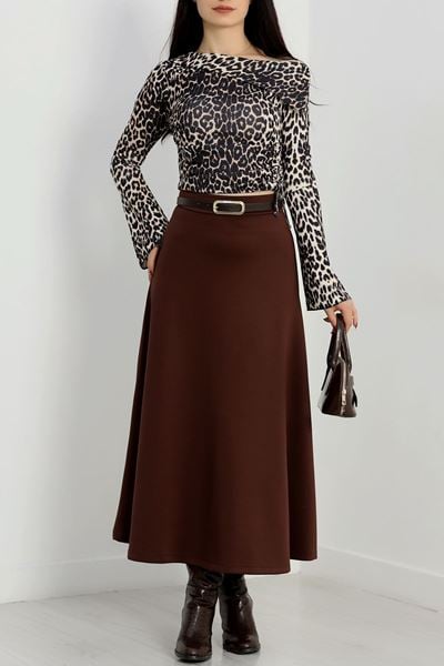 Scuba Kumaş Uzun Etek Kahve - 20589.1887.