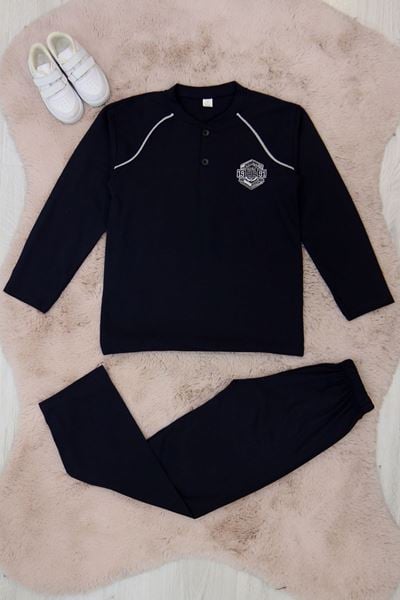 10-16 Yaş Garnili Erkek Çocuk Pijama Takımı Lacivert - 50715.1838.