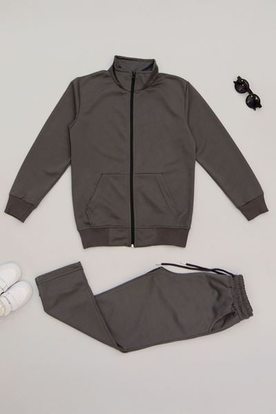 9-12 Yaş İki İplik Şardonsuz Fermuarlı Takım Füme - 42197.1937.