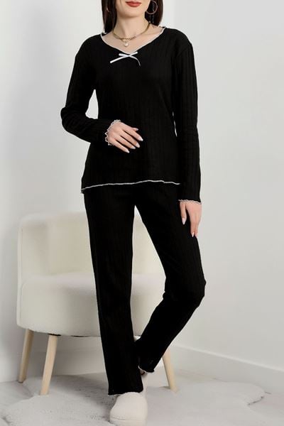 Fitilli İnterlok Kurdeleli Pijama Takımı Siyah - 70796.1048.
