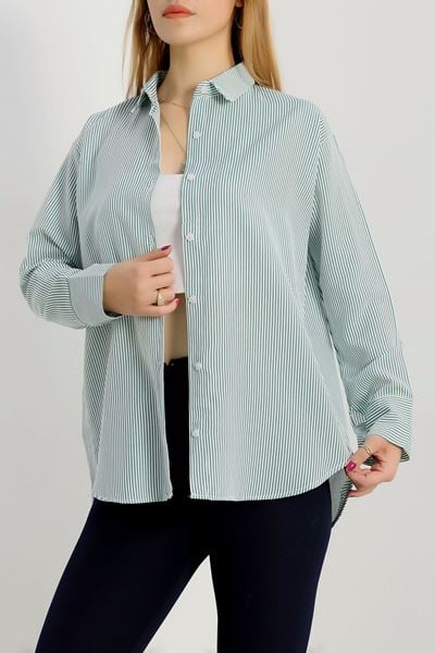 Çizgili Rahat Kalıp Gömlek Yeşilçizgili - 90159.1949.
