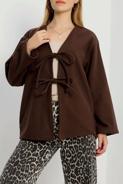 Önü Bağcıklı Kaşe Hırka Acıkahve - 70995.1775.