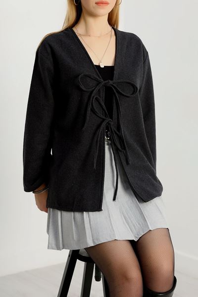 Önü Bağcıklı Kaşe Hırka Füme - 70995.1775.