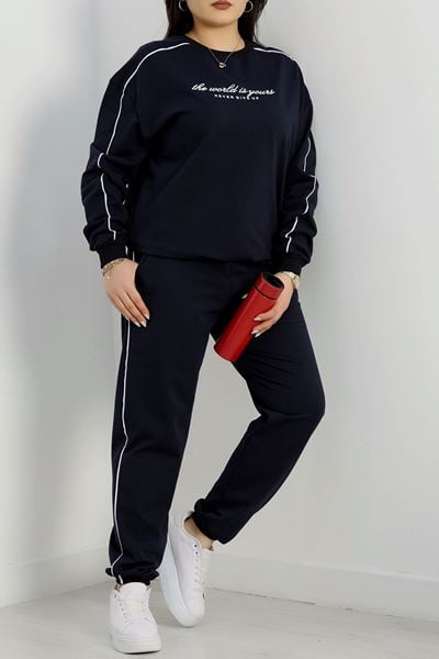 Biyeli 2 İplik Büyük Beden Eşofman Takımı Lacivert - 50805.1857.