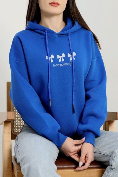 3 İplik Kapşonlu Nakışlı Sweat Saksbeyaz - 42219.1878.