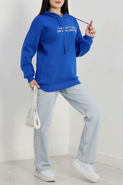 3 İplik Kapşonlu Nakışlı Sweat Saksbeyaz - 42231.1878.