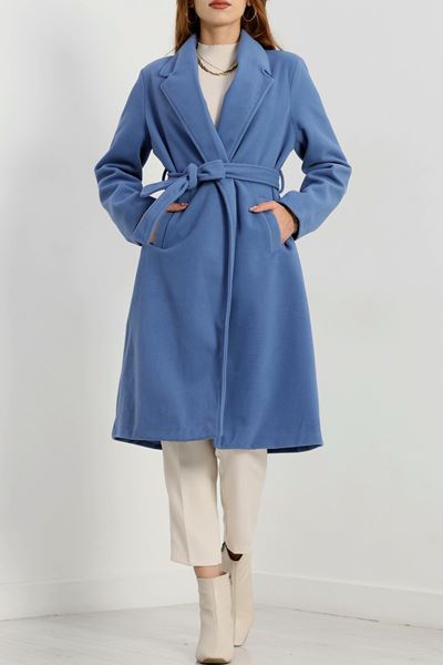 110 Cm Astarlı Kaşe Kaban İndigo - 90038.1839.