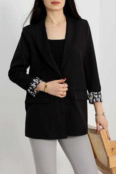 Leopar Astarlı Blazer Ceket Siyah - 31340.1397.