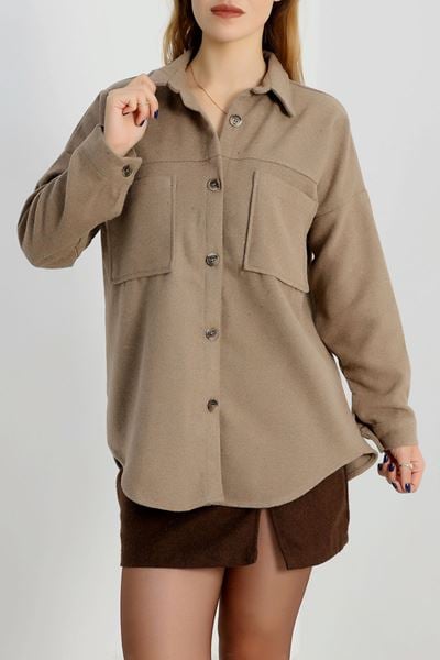 Çift Cep Kaşe Gömlek Vizon - 20258.1775.