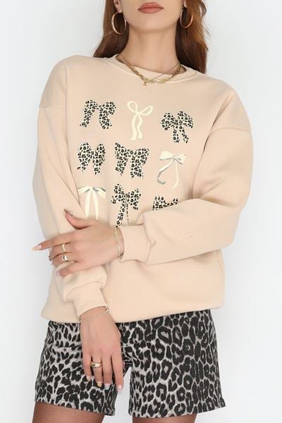 3 İplik Baskılı Sweat Bej - 42244.1878.