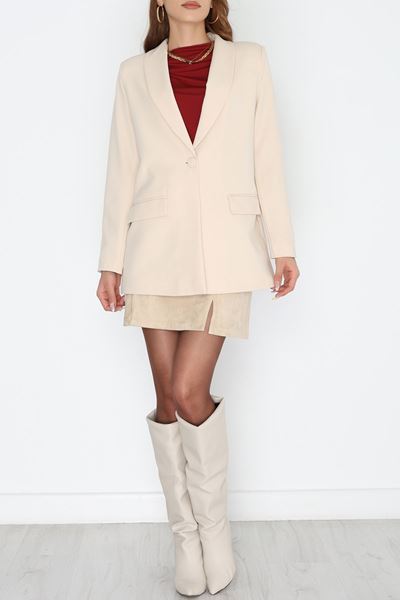 Leopar Astarlı Blazer Ceket Bej - 31340.1397.