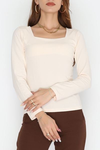 Çerçeve Yaka Kompak Likralı Body Açıkbej - 90934.1878.