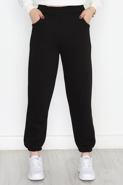 Paça Lastikli 3 İplik Eşofman Altı Siyah - 20956.1878.