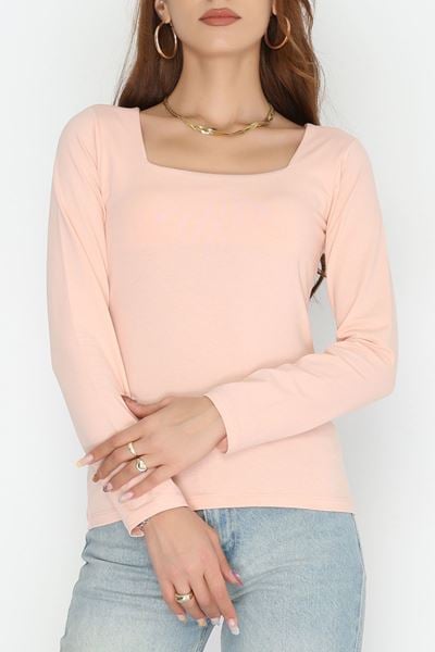 Çerçeve Yaka Kompak Likralı Body Somon - 90934.1878.