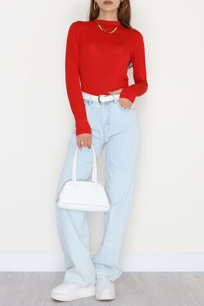 Yarım Balıkçı Uzun Kolu Parmak Geçmeli Body Kırmızı - 21756.200.