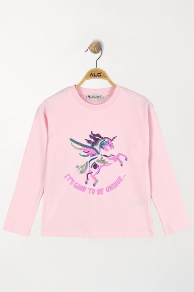 Nakışlı 6-9 Yaş Sweatshirt Açıkpembe - 6264181.1576.